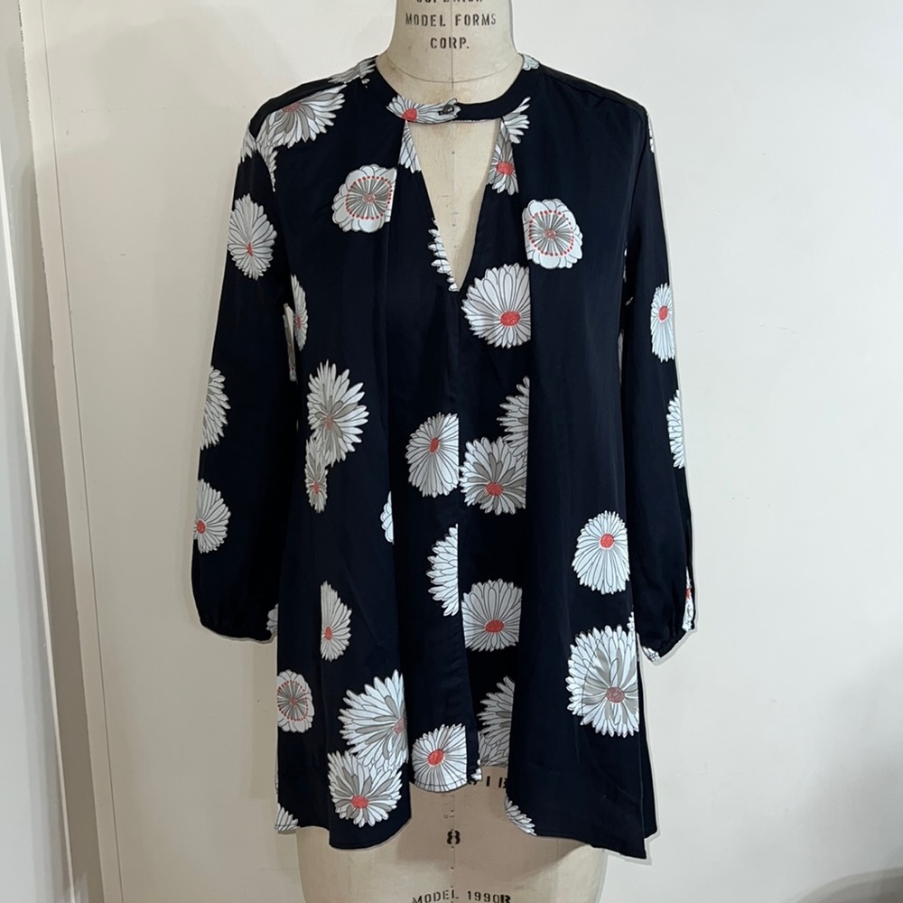 Free People Tree Swing Dress Mini Relaxed Trapeze Black Cream Floral Rayon - XS